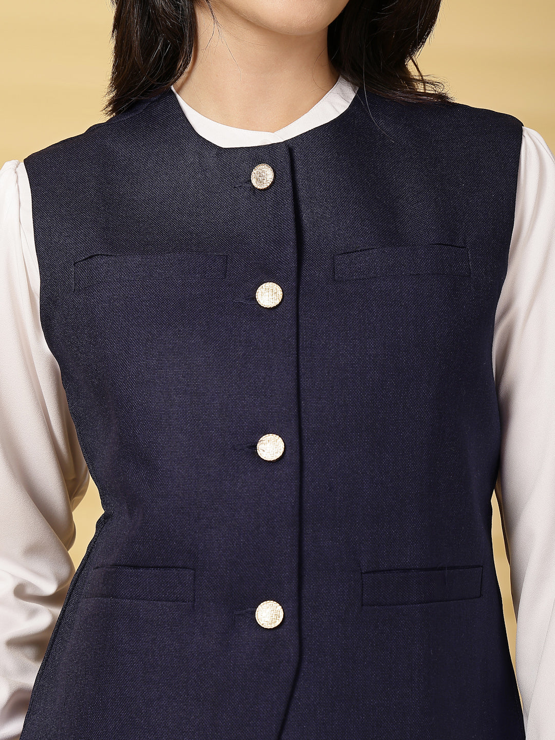 Vastraa Fusion Women's 4 Pocket Jacket Traditional Regular Fit Cotton Solid Jacket/Waistcoat
