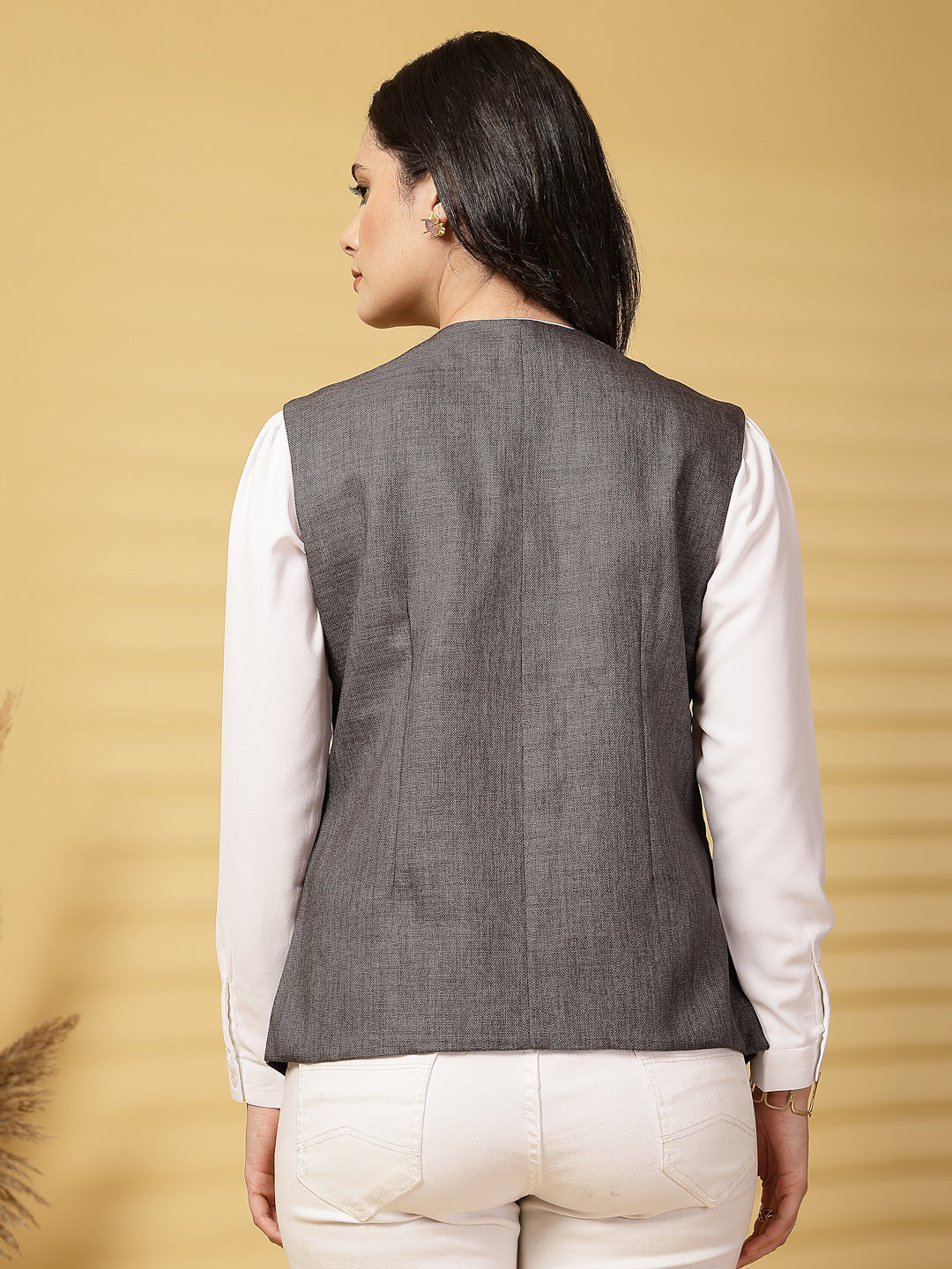 Vastraa Fusion Women's 4 Pocket Jacket Traditional Regular Fit Cotton Solid Jacket/Waistcoat