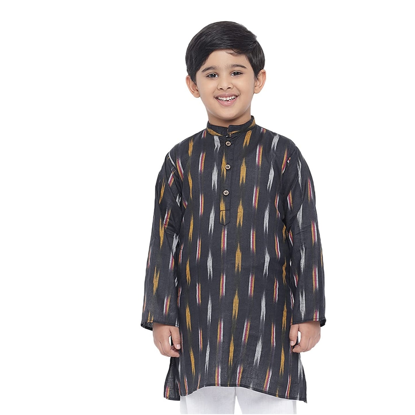 Kurta for Kids- Khadi Look in Mix Ikat Patterns South Cotton Kurta