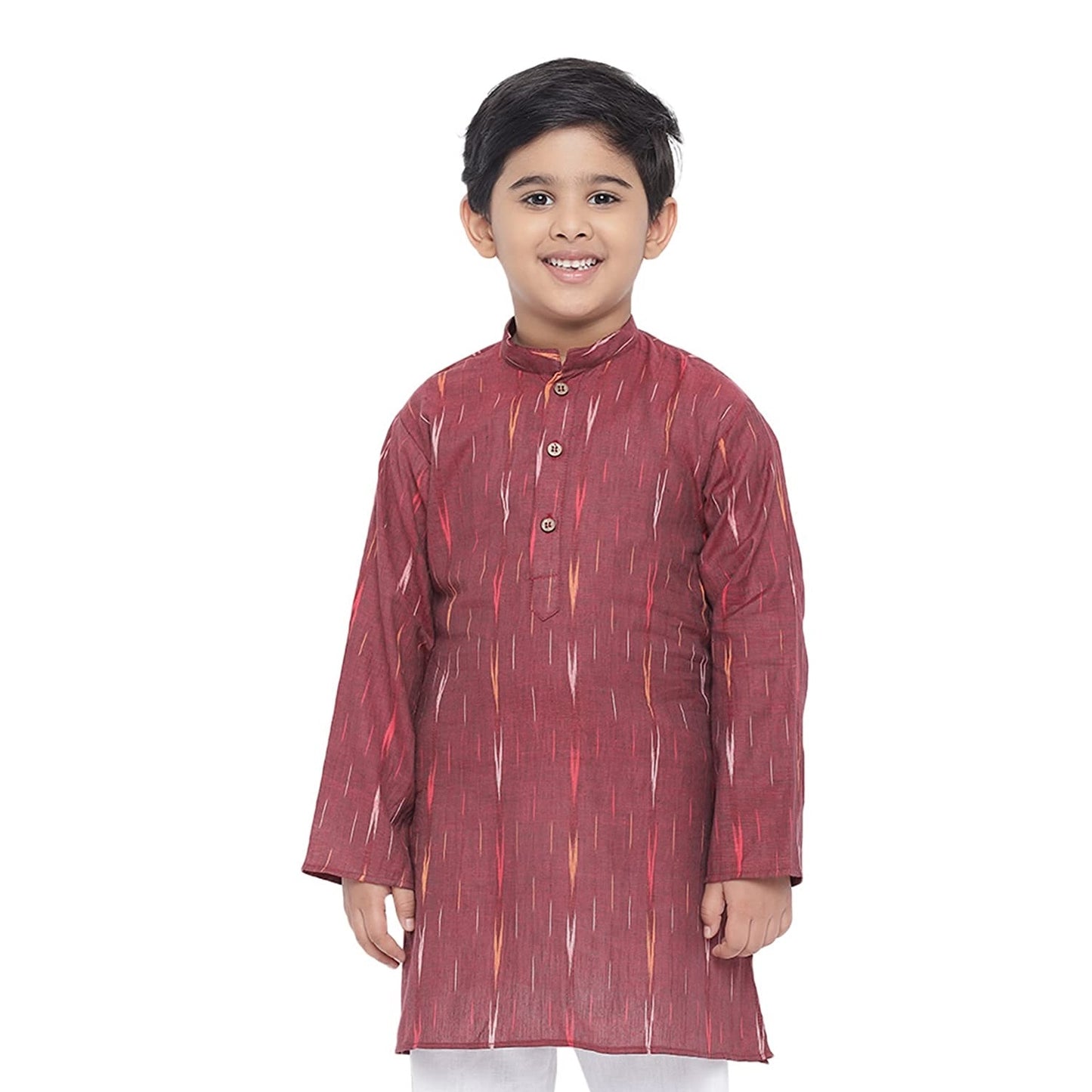 Kurta for Kids- Khadi Look in Mix Ikat Patterns South Cotton Kurta