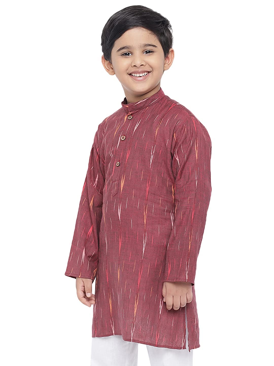 Kurta for Kids- Khadi Look in Mix Ikat Patterns South Cotton Kurta