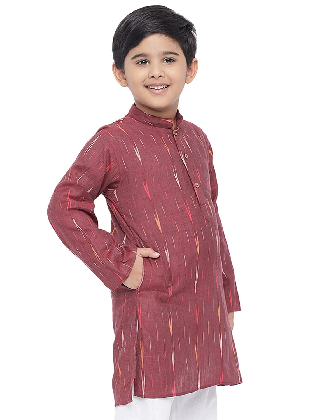 Kurta for Kids- Khadi Look in Mix Ikat Patterns South Cotton Kurta