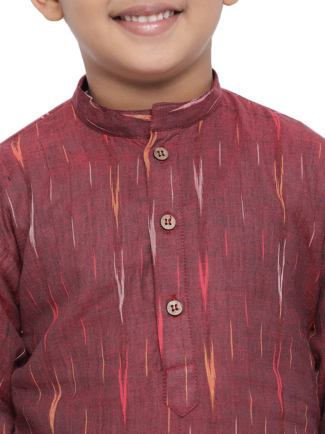 Kurta for Kids- Khadi Look in Mix Ikat Patterns South Cotton Kurta