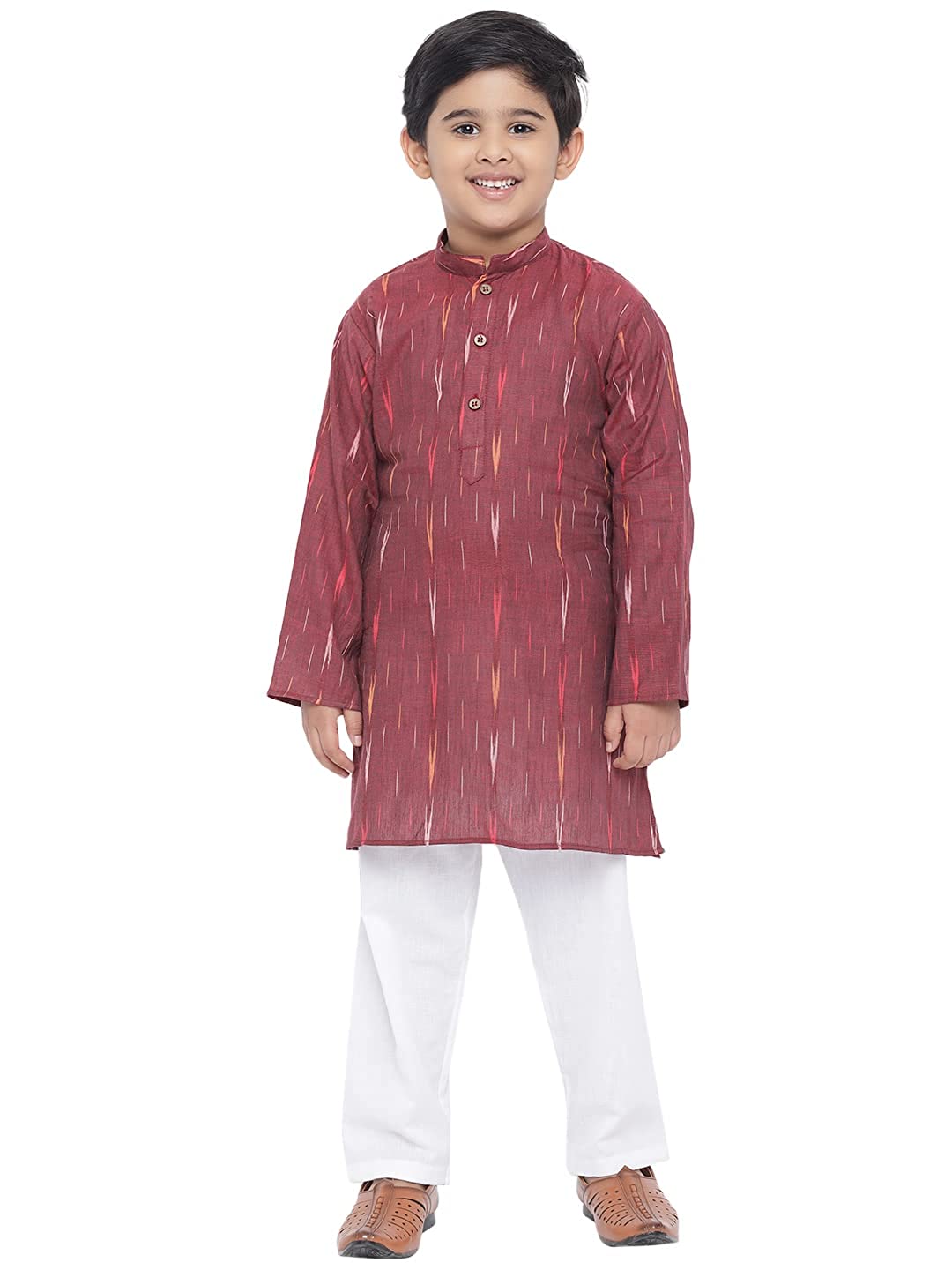 Kurta for Kids- Khadi Look in Mix Ikat Patterns South Cotton Kurta