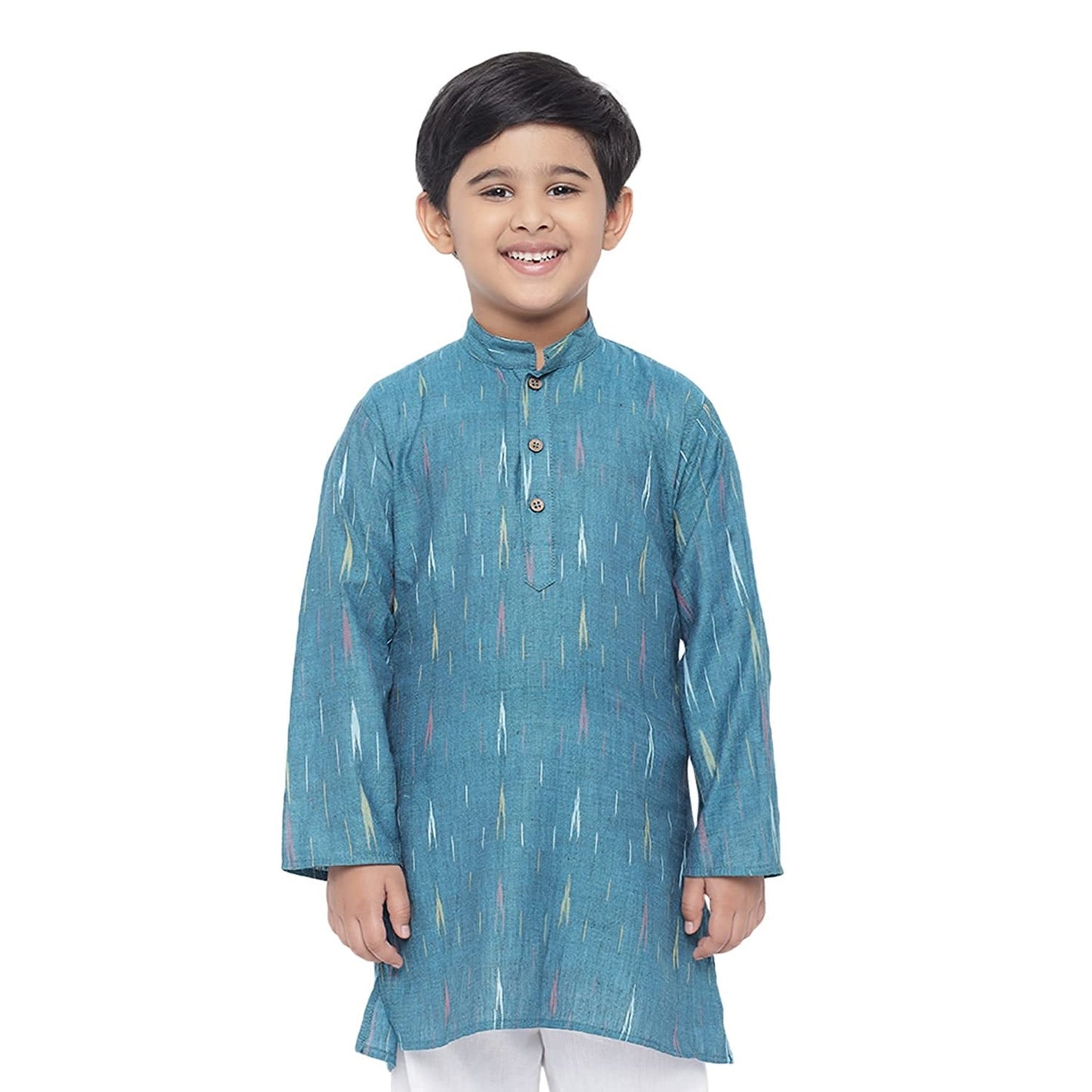 Kurta for Kids- Khadi Look in Mix Ikat Patterns South Cotton Kurta