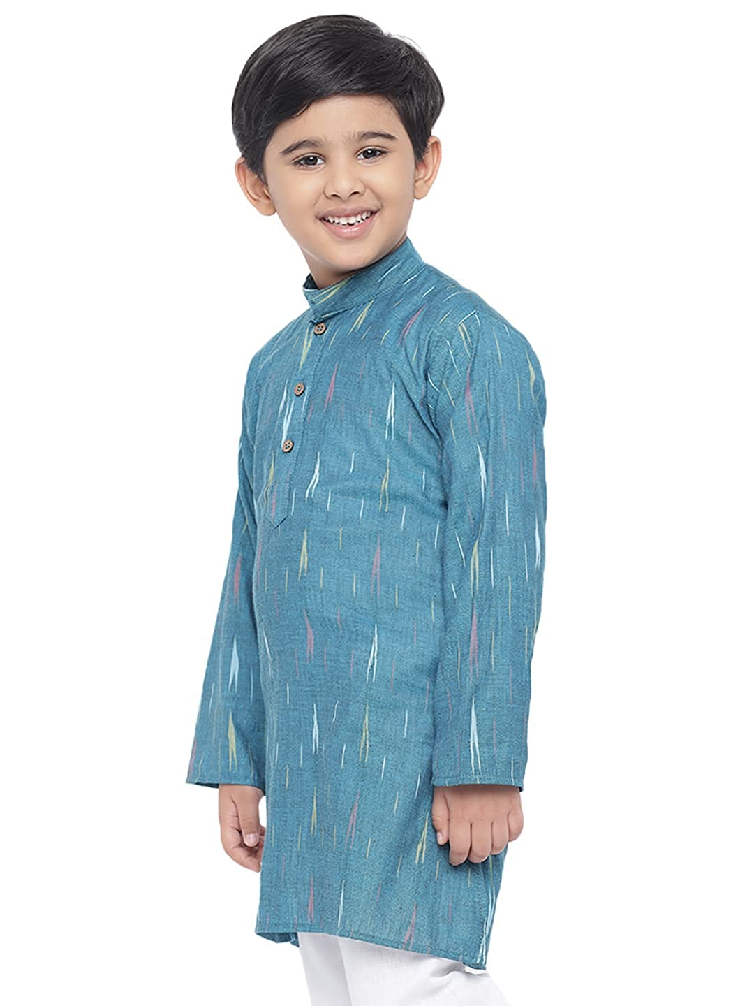 Kurta for Kids- Khadi Look in Mix Ikat Patterns South Cotton Kurta