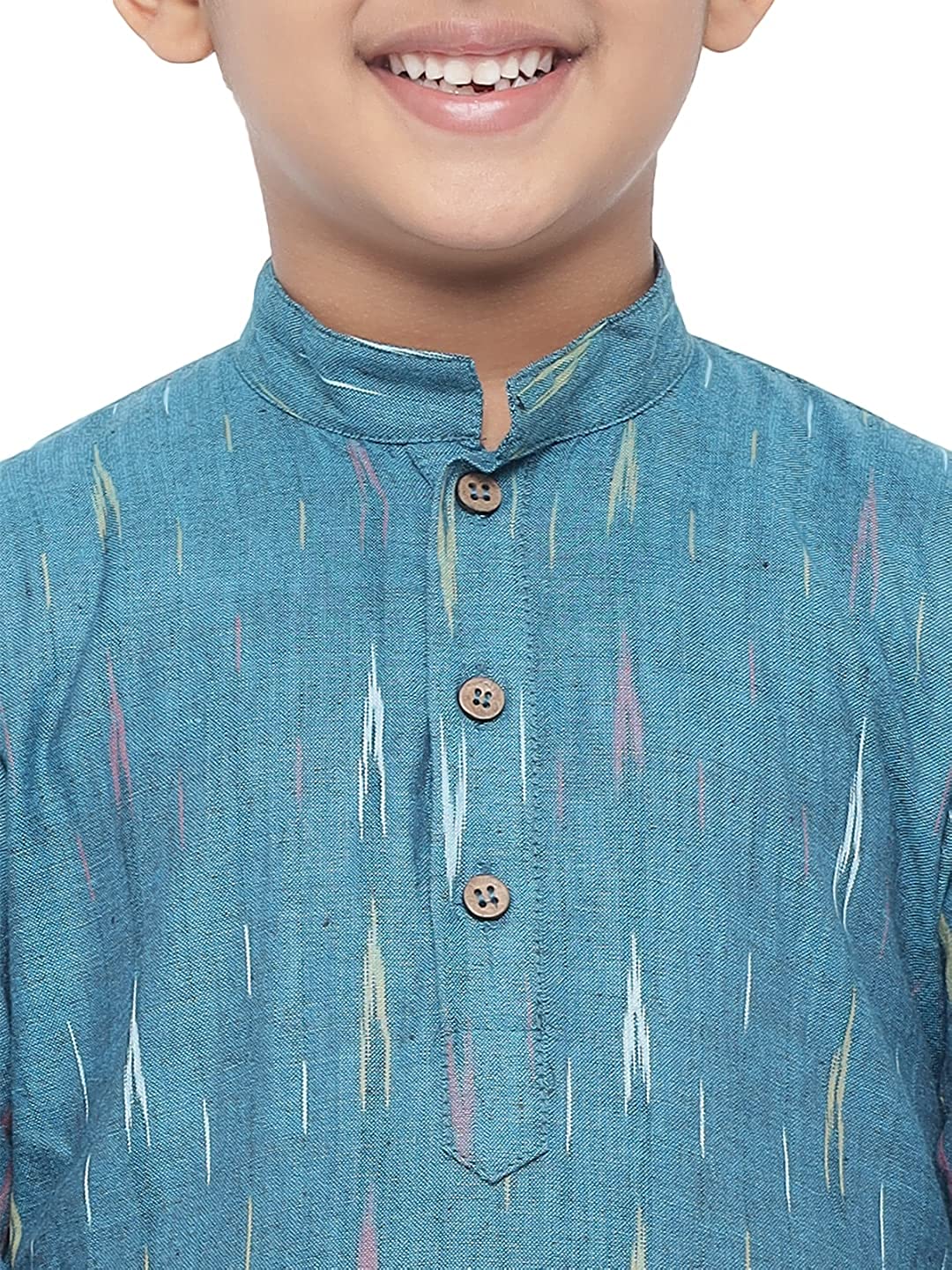 Kurta for Kids- Khadi Look in Mix Ikat Patterns South Cotton Kurta