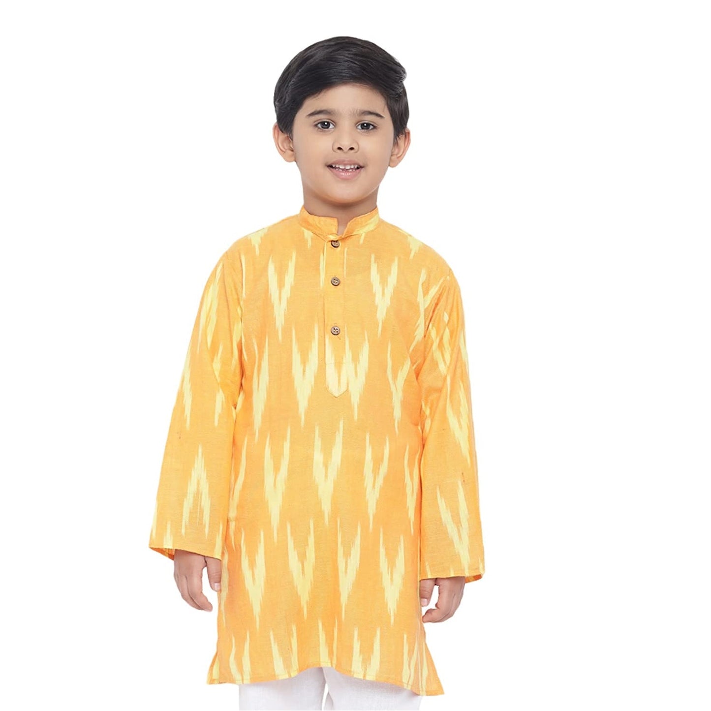 Kurta for Kids- Khadi Look in Mix Ikat Patterns South Cotton Kurta