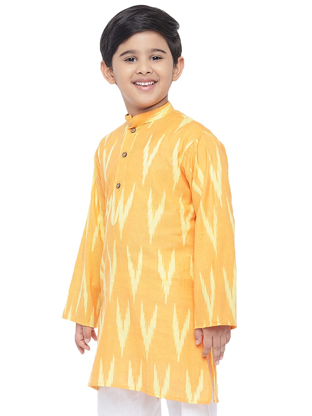 Kurta for Kids- Khadi Look in Mix Ikat Patterns South Cotton Kurta