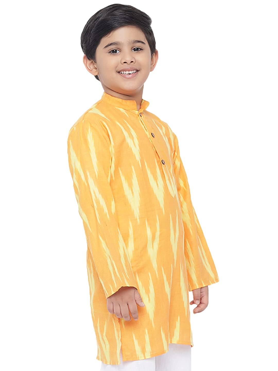 Kurta for Kids- Khadi Look in Mix Ikat Patterns South Cotton Kurta