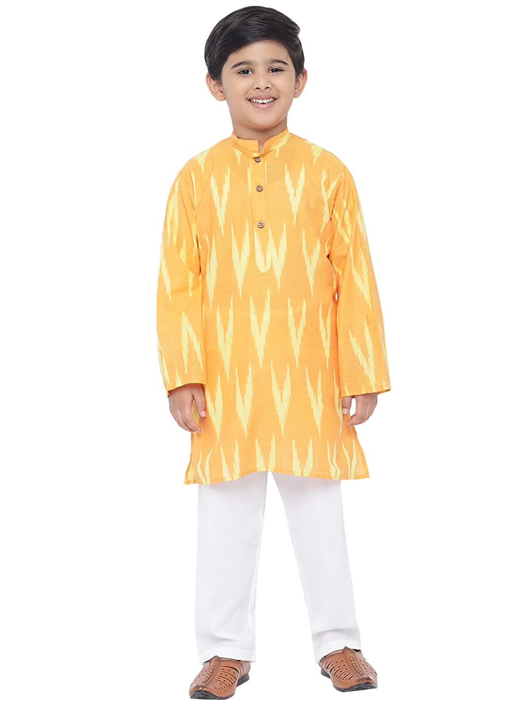 Kurta for Kids- Khadi Look in Mix Ikat Patterns South Cotton Kurta