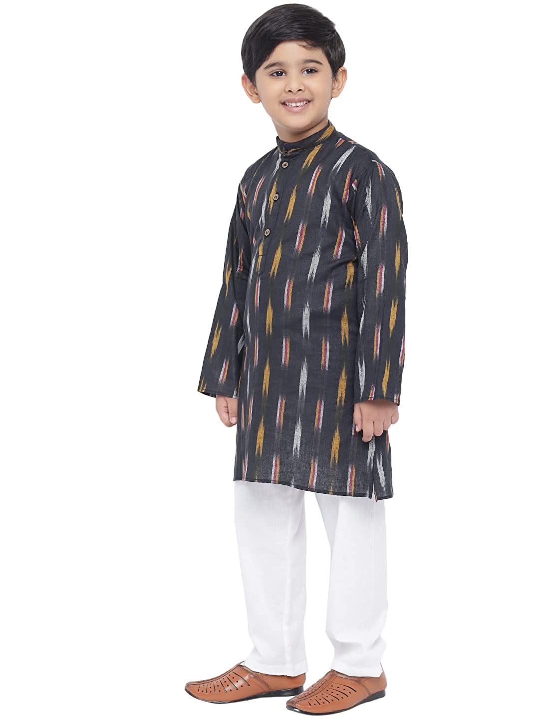 Kurta Pajama for Kids- Khadi Look in Mix Ikat Patterns South Cotton Kurta Pajama