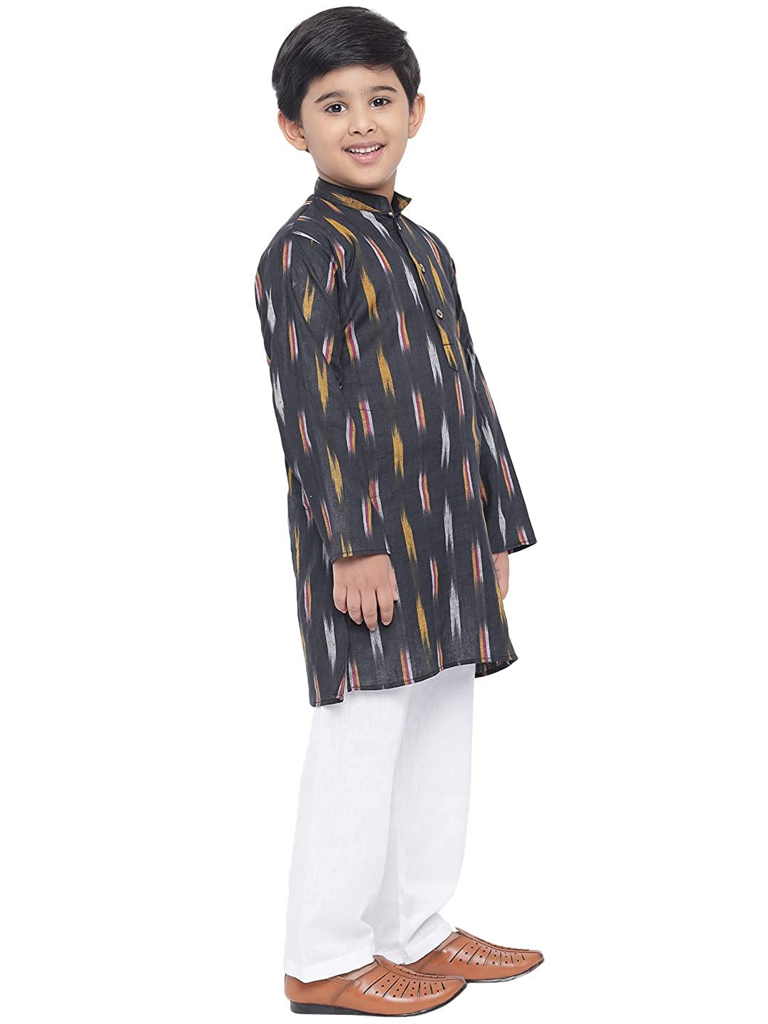 Kurta Pajama for Kids- Khadi Look in Mix Ikat Patterns South Cotton Kurta Pajama