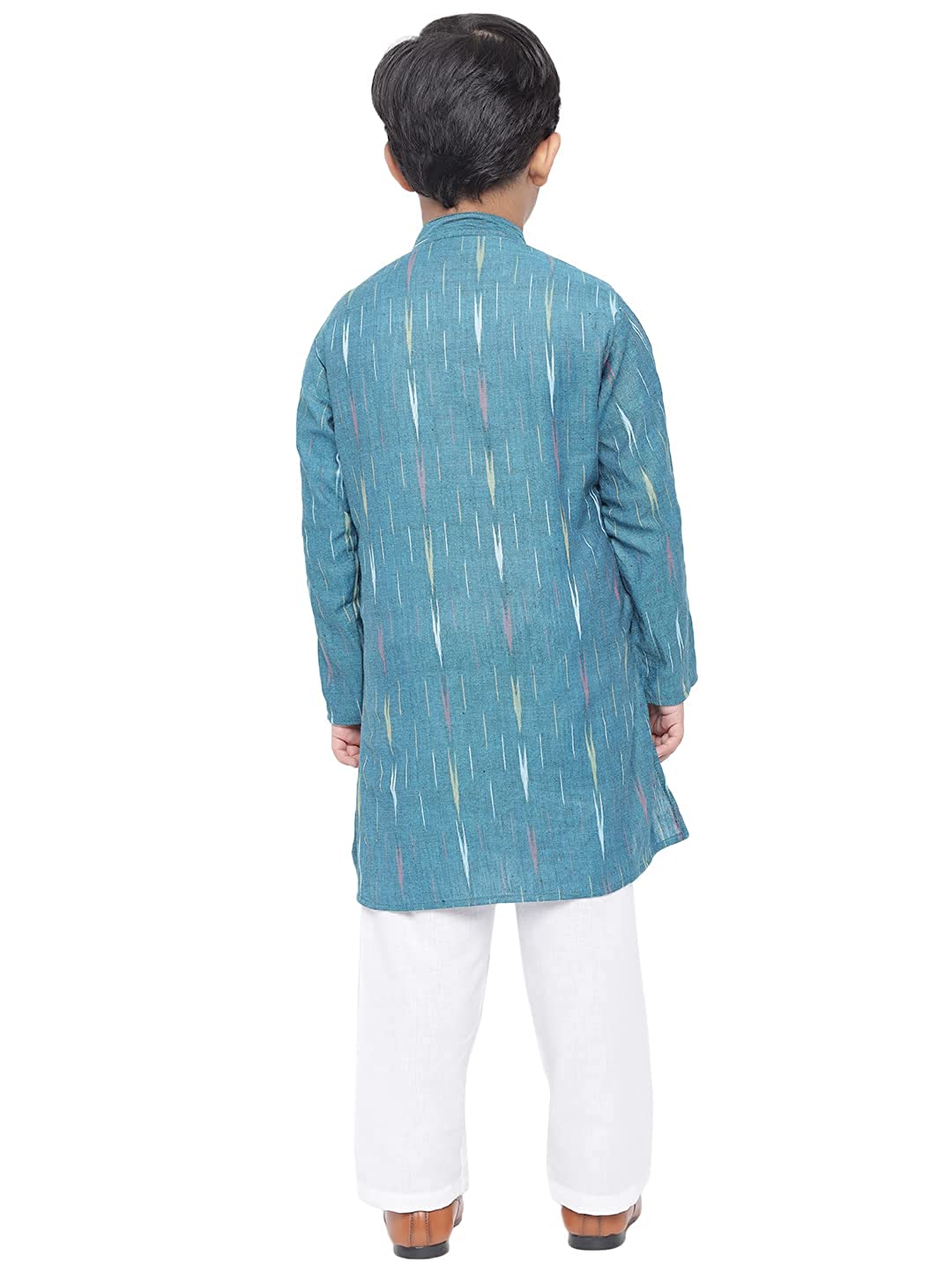 Kurta Pajama for Kids- Khadi Look in Mix Ikat Patterns South Cotton Kurta Pajama