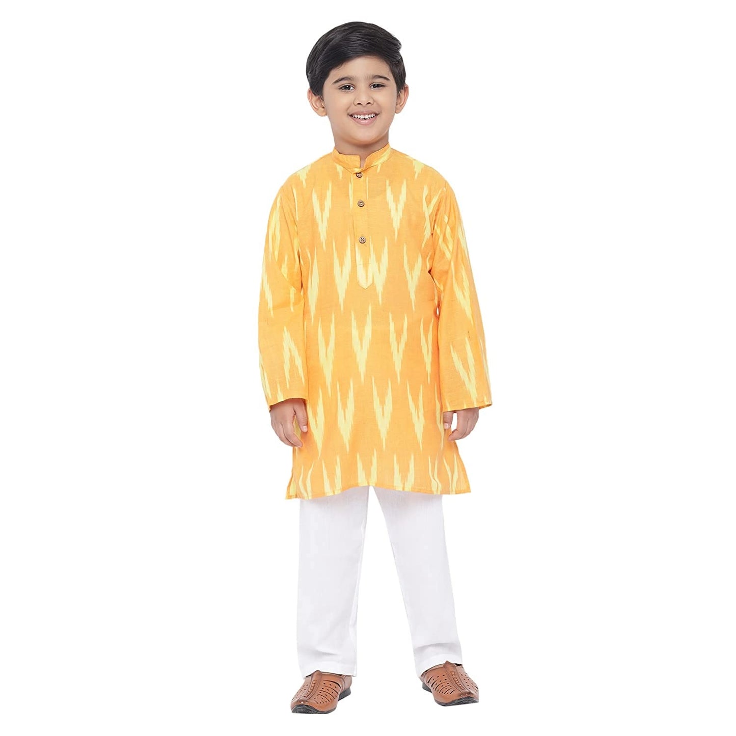 Kurta Pajama for Kids- Khadi Look in Mix Ikat Patterns South Cotton Kurta Pajama