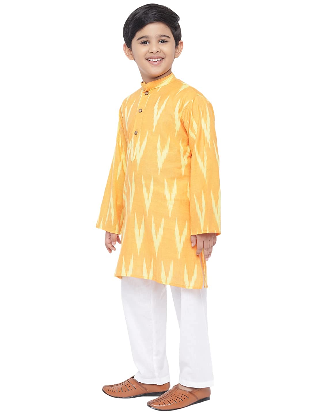 Kurta Pajama for Kids- Khadi Look in Mix Ikat Patterns South Cotton Kurta Pajama