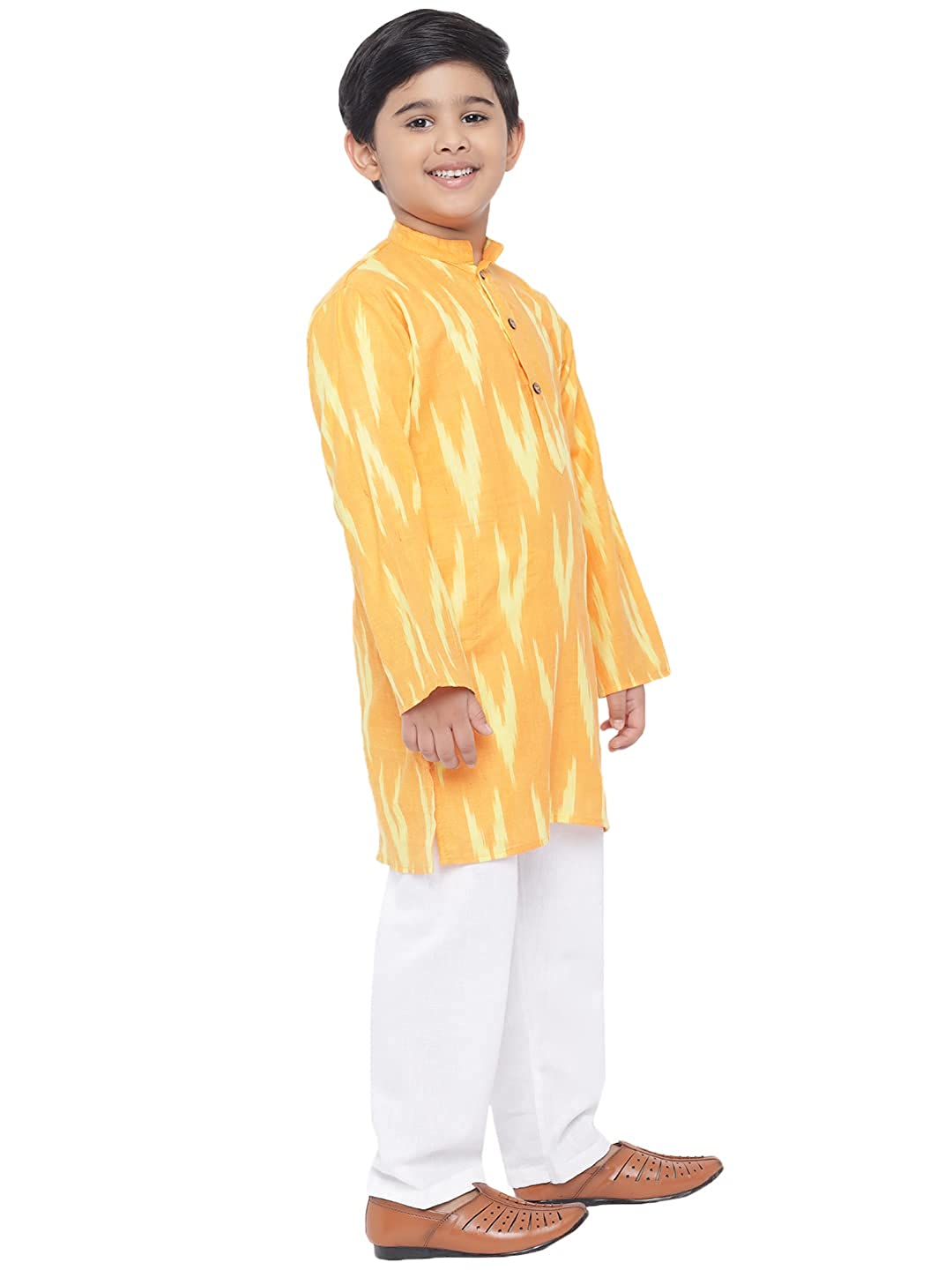 Kurta Pajama for Kids- Khadi Look in Mix Ikat Patterns South Cotton Kurta Pajama