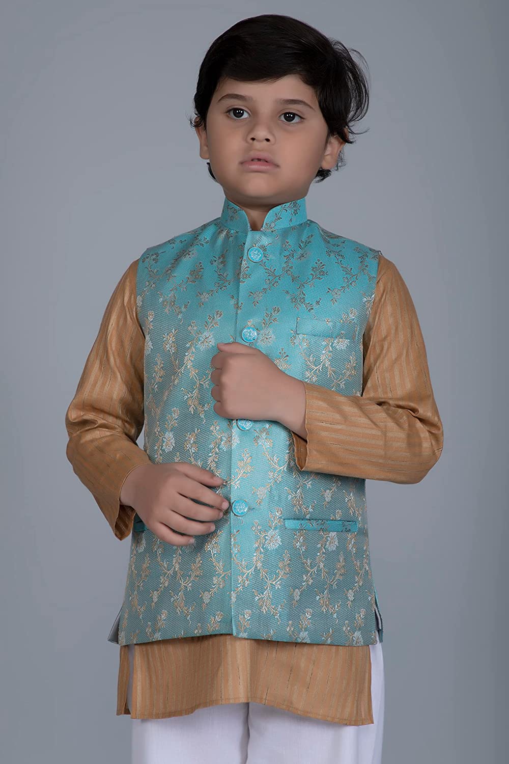 Vastraa Fusion Boys Printed Cotton Nehru Jacket, Round Collar, Ethnic Wear Jacket