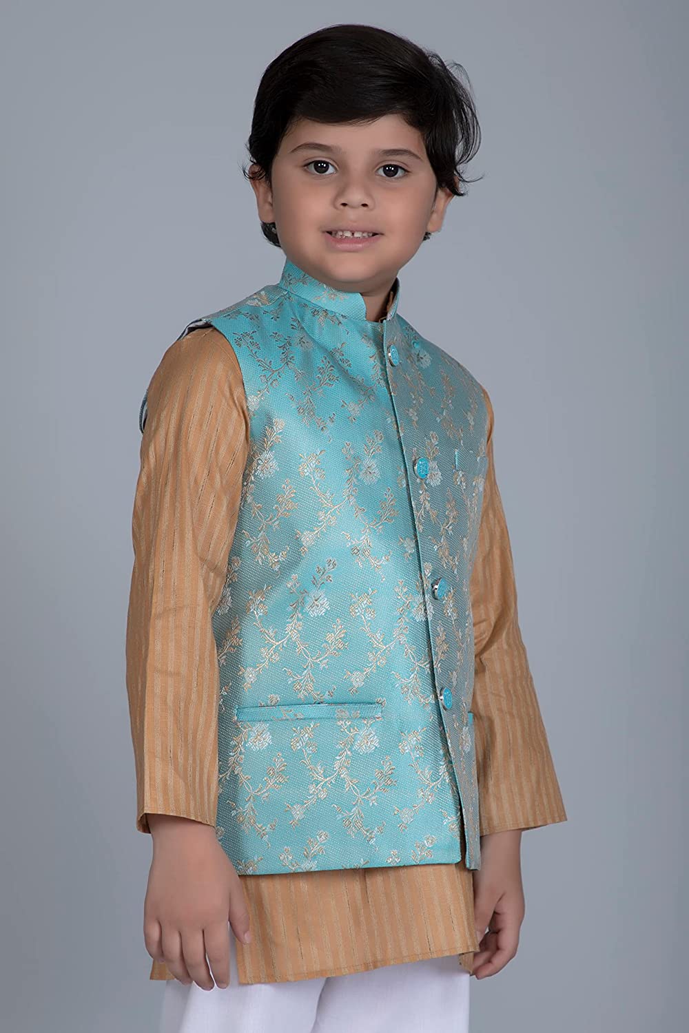 Vastraa Fusion Boys Printed Cotton Nehru Jacket, Round Collar, Ethnic Wear Jacket