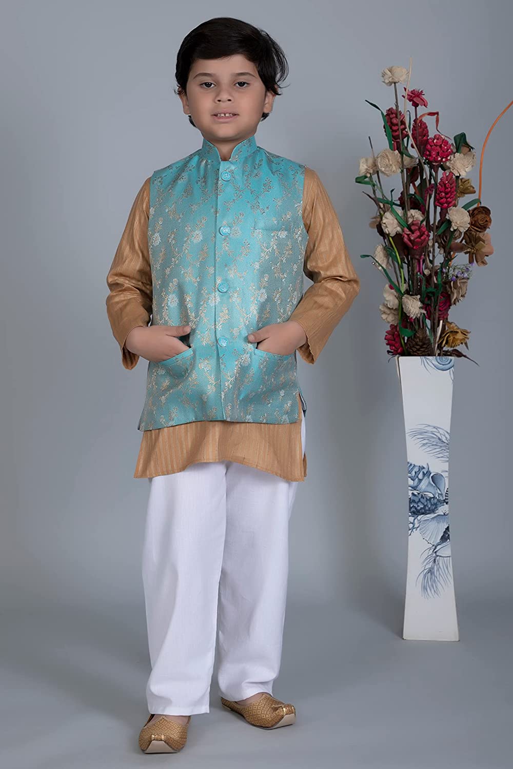 Vastraa Fusion Boys Printed Cotton Nehru Jacket, Round Collar, Ethnic Wear Jacket