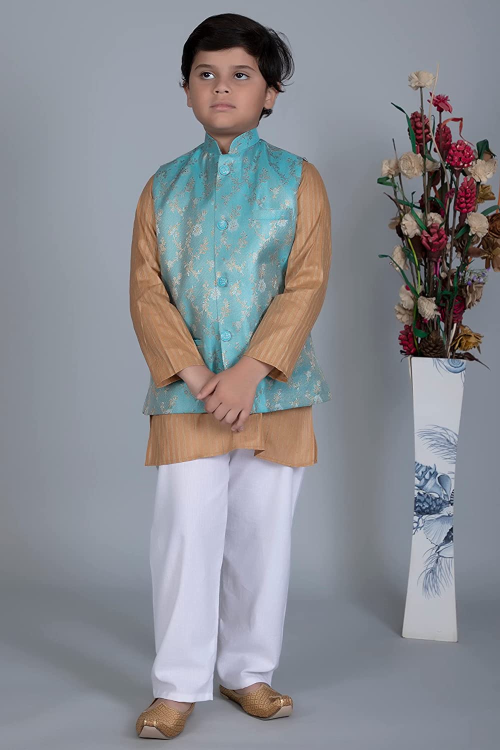 Vastraa Fusion Boys Printed Cotton Nehru Jacket, Round Collar, Ethnic Wear Jacket