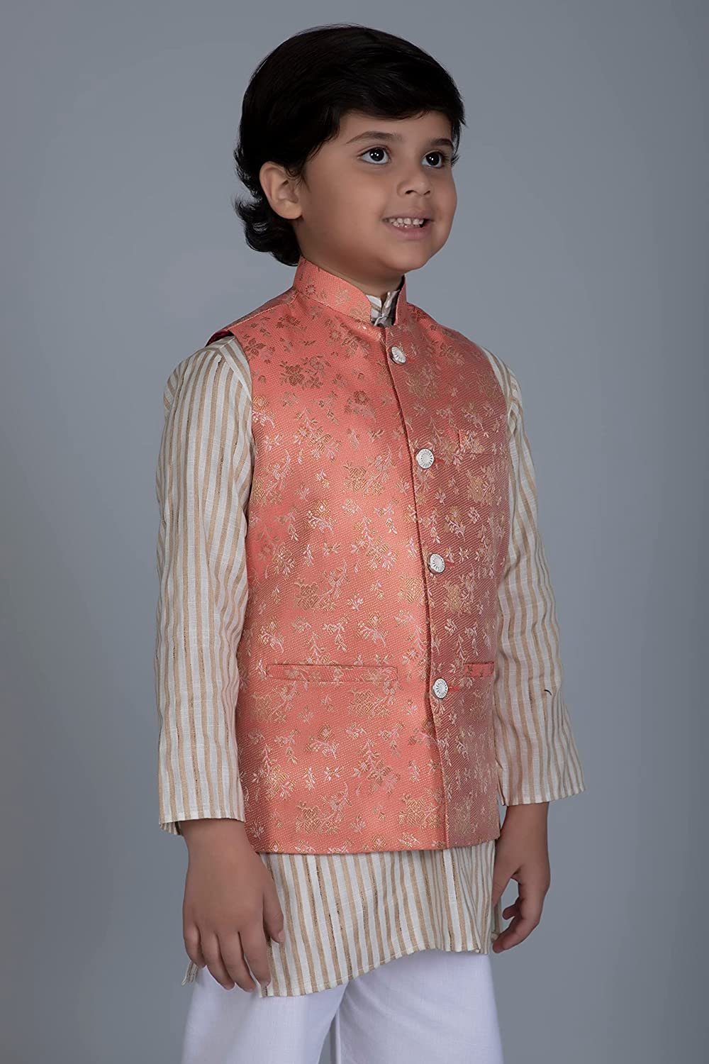 Vastraa Fusion Boys Printed Cotton Nehru Jacket, Round Collar, Ethnic Wear Jacket