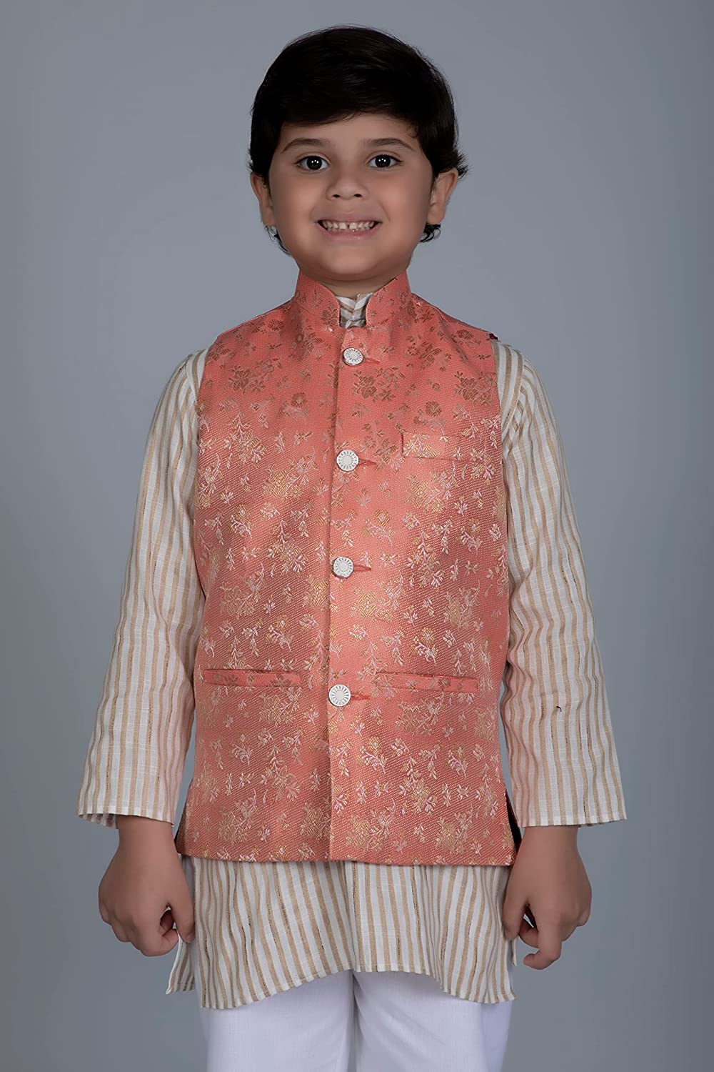 Vastraa Fusion Boys Printed Cotton Nehru Jacket, Round Collar, Ethnic Wear Jacket