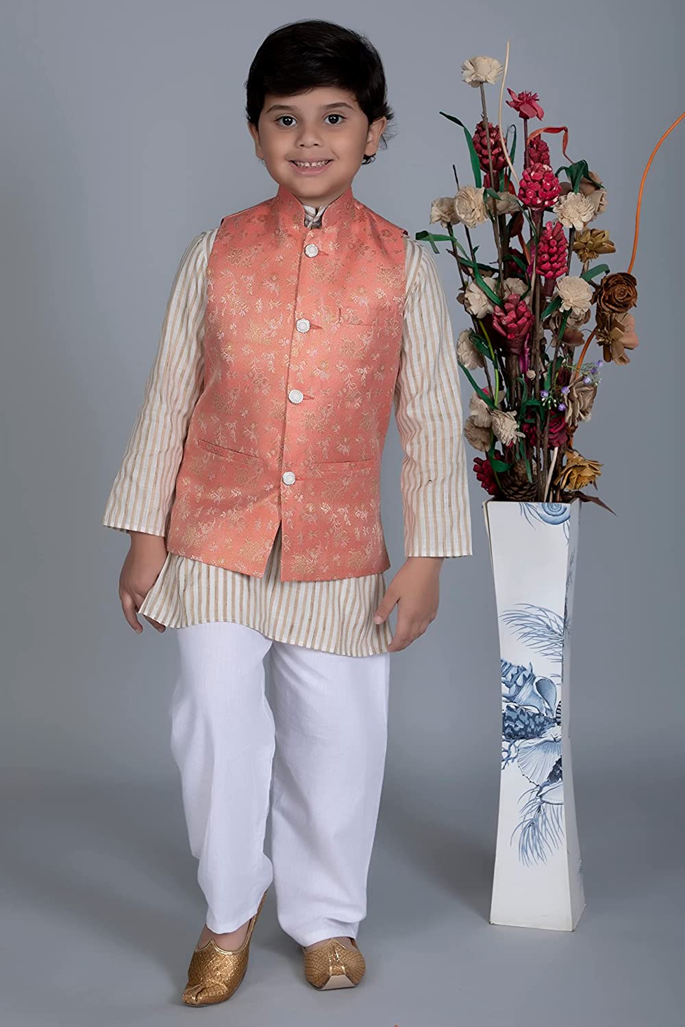 Vastraa Fusion Boys Printed Cotton Nehru Jacket, Round Collar, Ethnic Wear Jacket