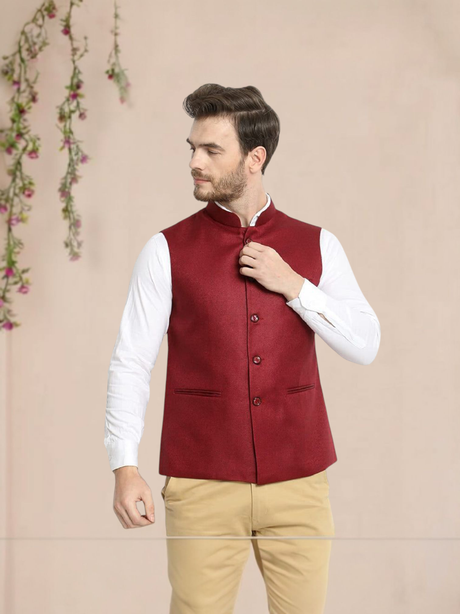 Vastraa Fusion Men's Indian Traditional Cotton Solid Nehru Jacket/Waistcoat