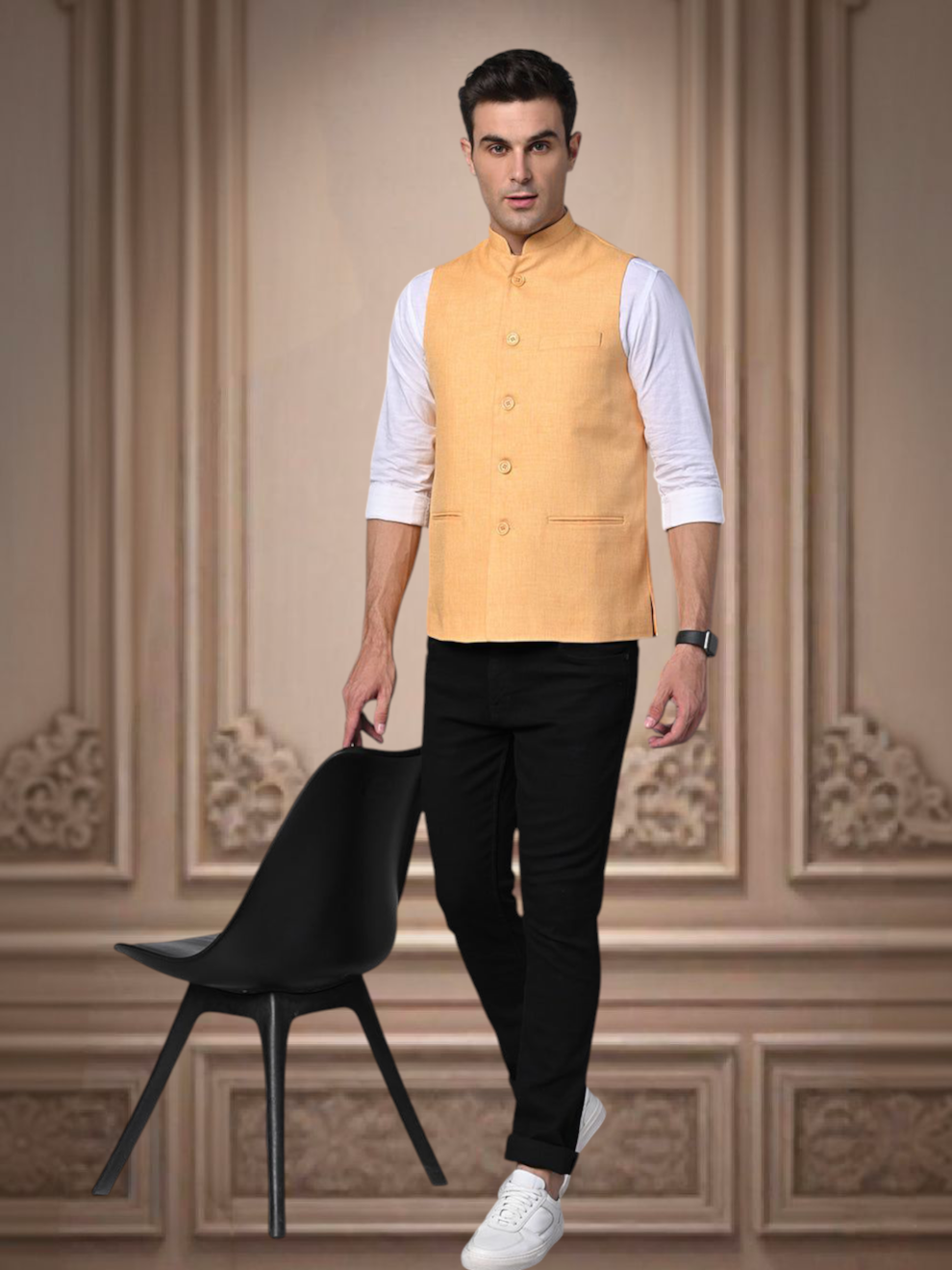 Vastraa Fusion Men's Indian Traditional Cotton Nehru Jacket/Waistcoat