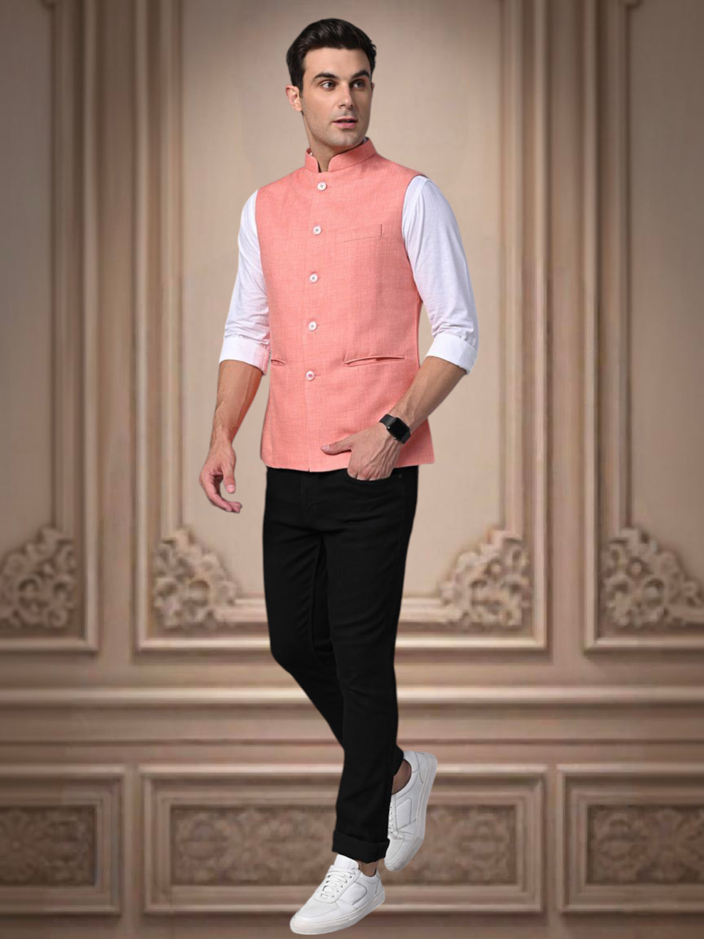 Vastraa Fusion Men's Indian Traditional Cotton Nehru Jacket/Waistcoat