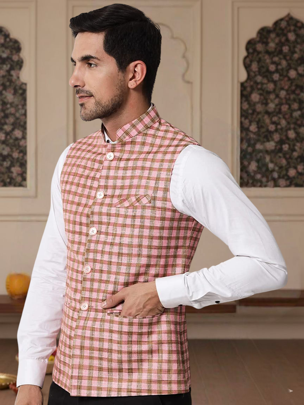 Vastraa Fusion Modi Jacket / Waistcoat - Chabila Block Check Patterns - South Cotton Jacket