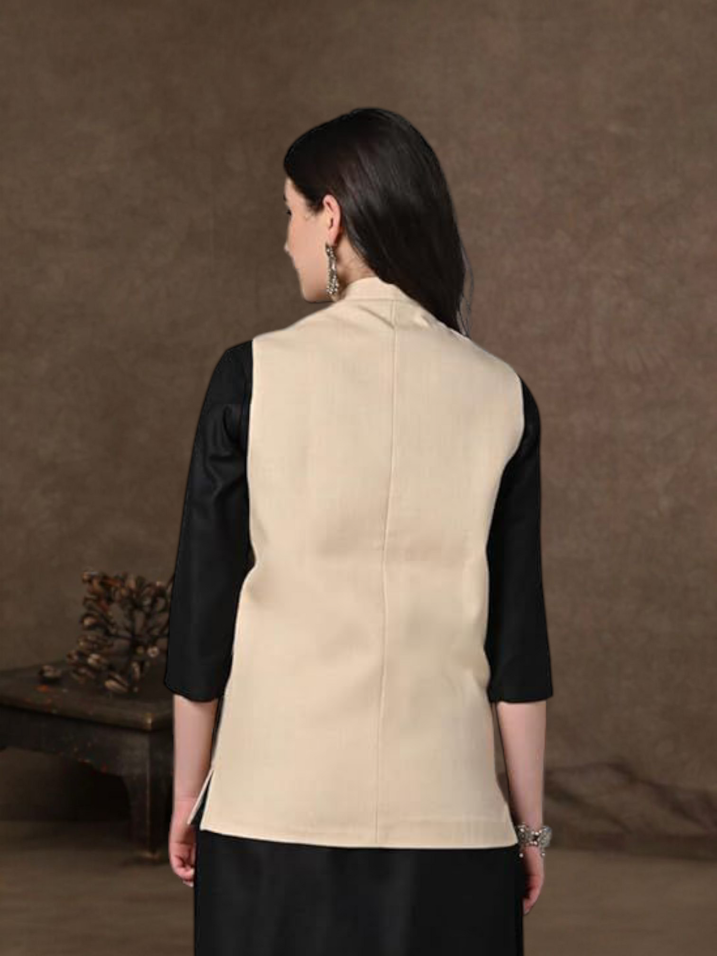 Vastraa Fusion Solid Indian Traditional Ethnic Waistcoat Festive Cotton Nehru Jacket for Women
