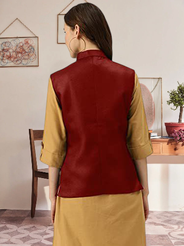Vastraa Fusion Ladies Modi Jacket / Waistcoat - Plain Solid Colurs - Cotton Mix Nehru Jacket