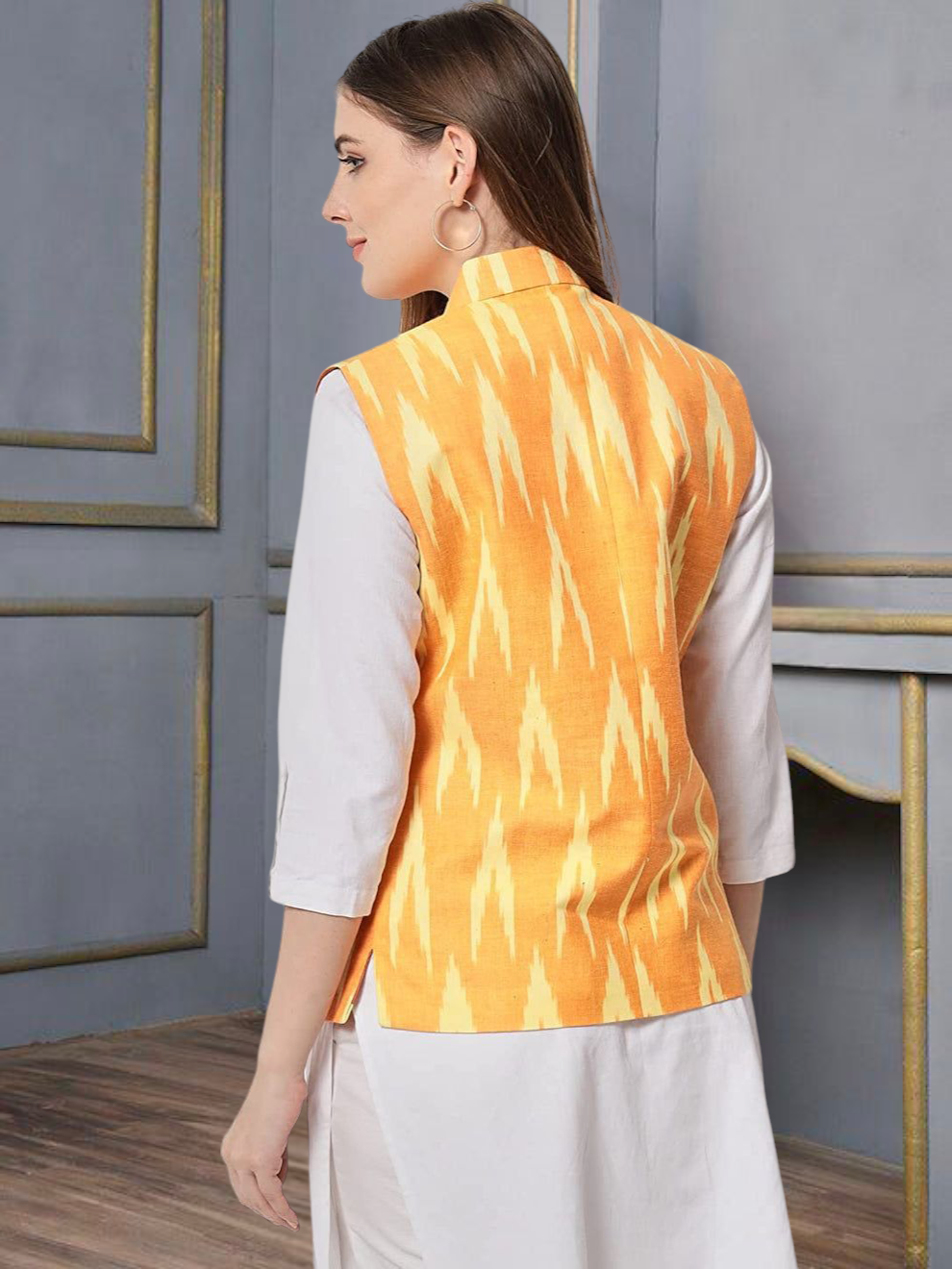 Vastraa Fusion Solid Indian Traditional Ethnic Waistcoat Festive Woolen Nehru Jacket for Women