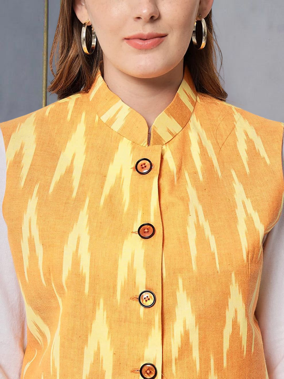 Vastraa Fusion Solid Indian Traditional Ethnic Waistcoat Festive Woolen Nehru Jacket for Women