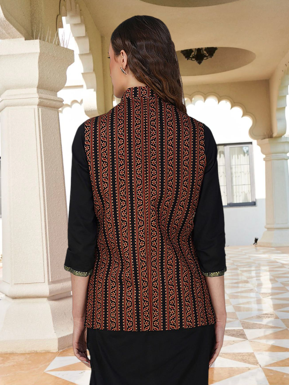 Ladies Modi Jacket / Waistcoat - Printed Look Designer Patterns - Cotton Nehru Jacket
