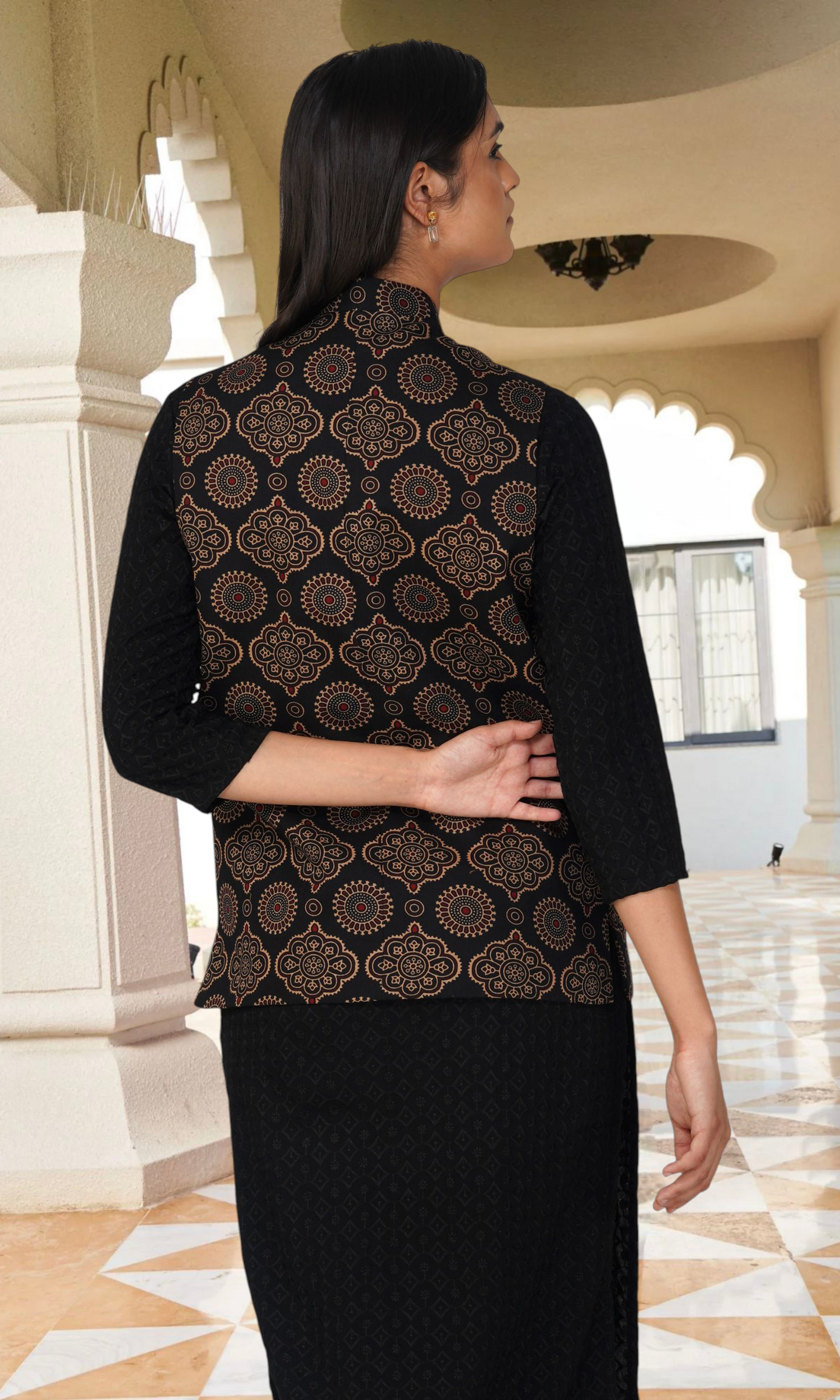 Vastraa Fusion Solid Indian Traditional Ethnic Waistcoat Festive Woolen Nehru Jacket for Women