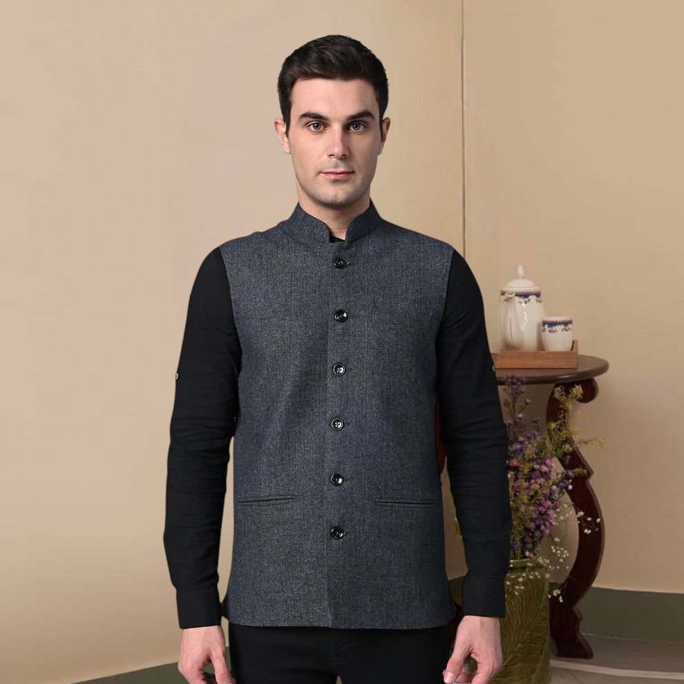 Vastraa Fusion Modi Jacket Waistcoat Solid Pattern Woolen Nehru Jacket