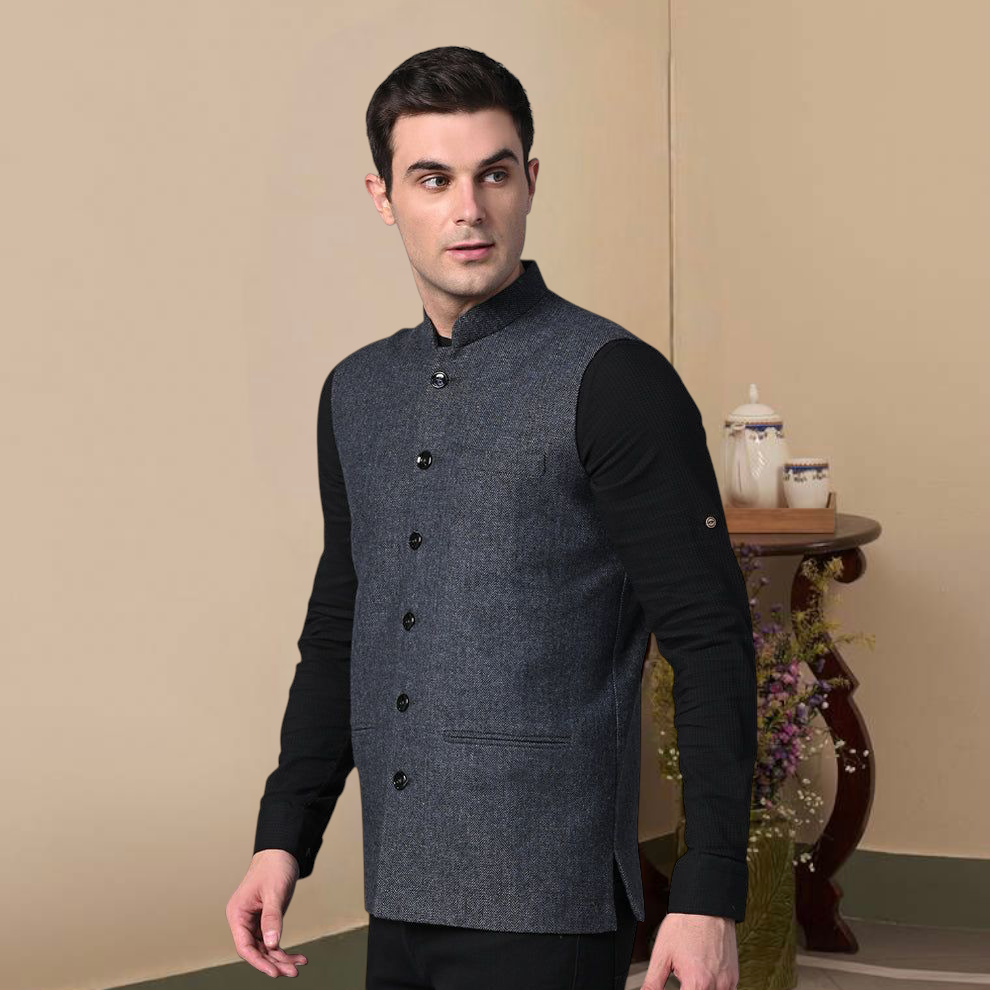 Vastraa Fusion Modi Jacket Waistcoat Solid Pattern Woolen Nehru Jacket