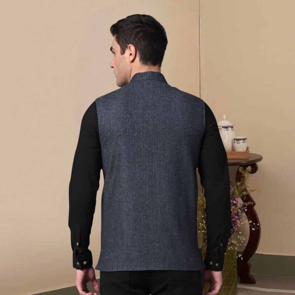 Vastraa Fusion Modi Jacket Waistcoat Solid Pattern Woolen Nehru Jacket