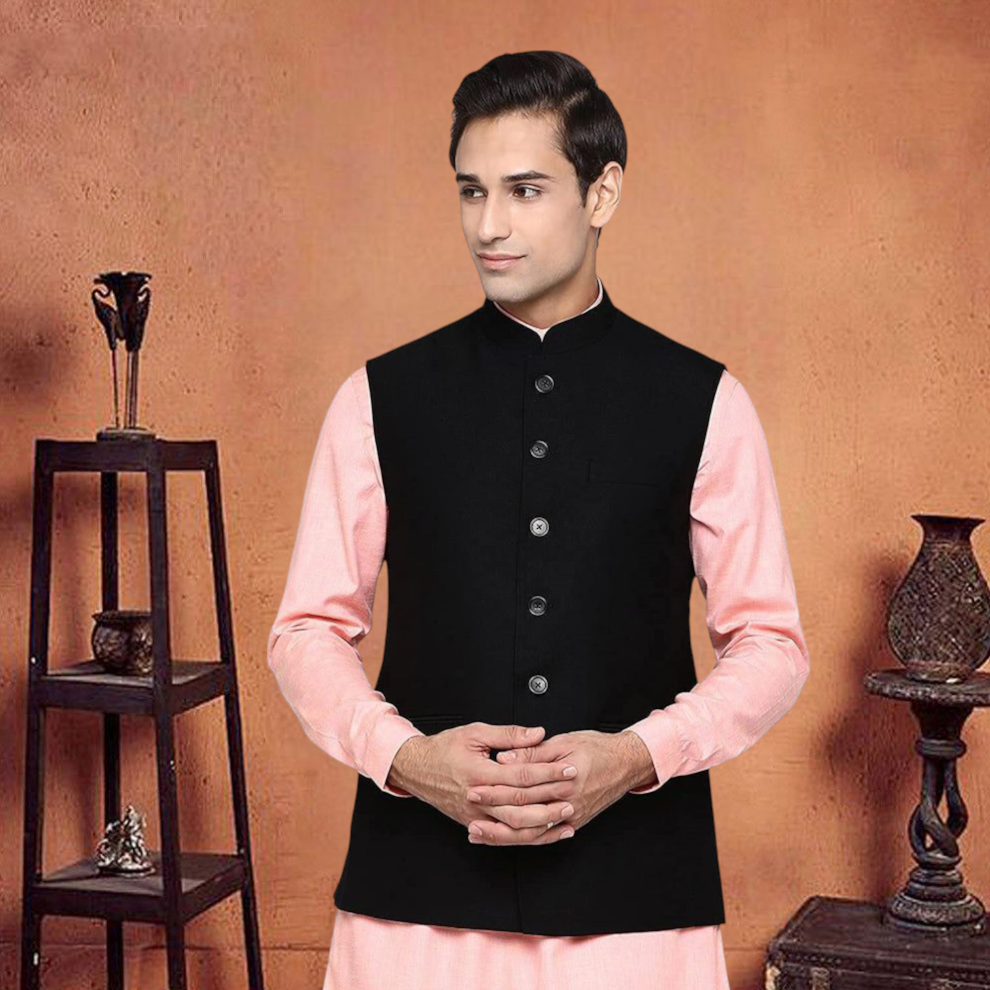 Vastraa Fusion Modi Jacket Waistcoat Checks Pattern Woolen Nehru Jacket
