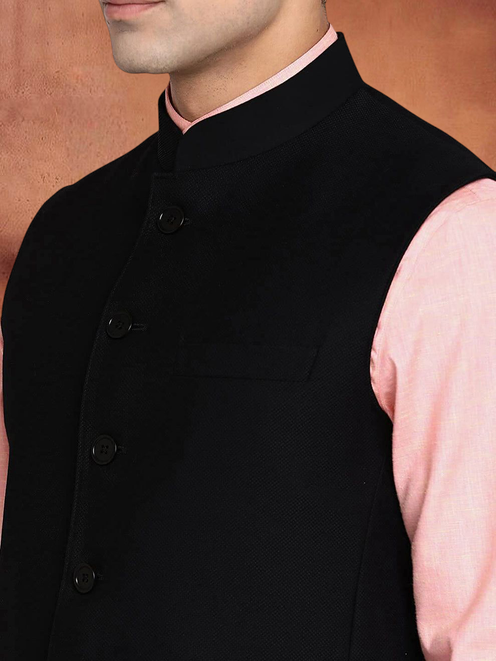 Vastraa Fusion Modi Jacket Waistcoat Checks Pattern Woolen Nehru Jacket