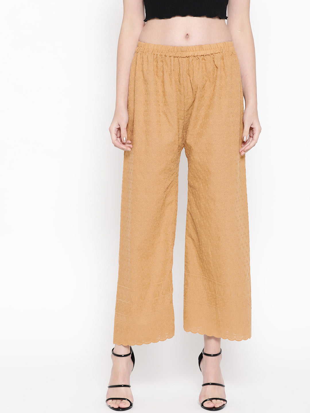 Vastraa Fusion Women's Regular Fit Cotton Chikan Palazzo