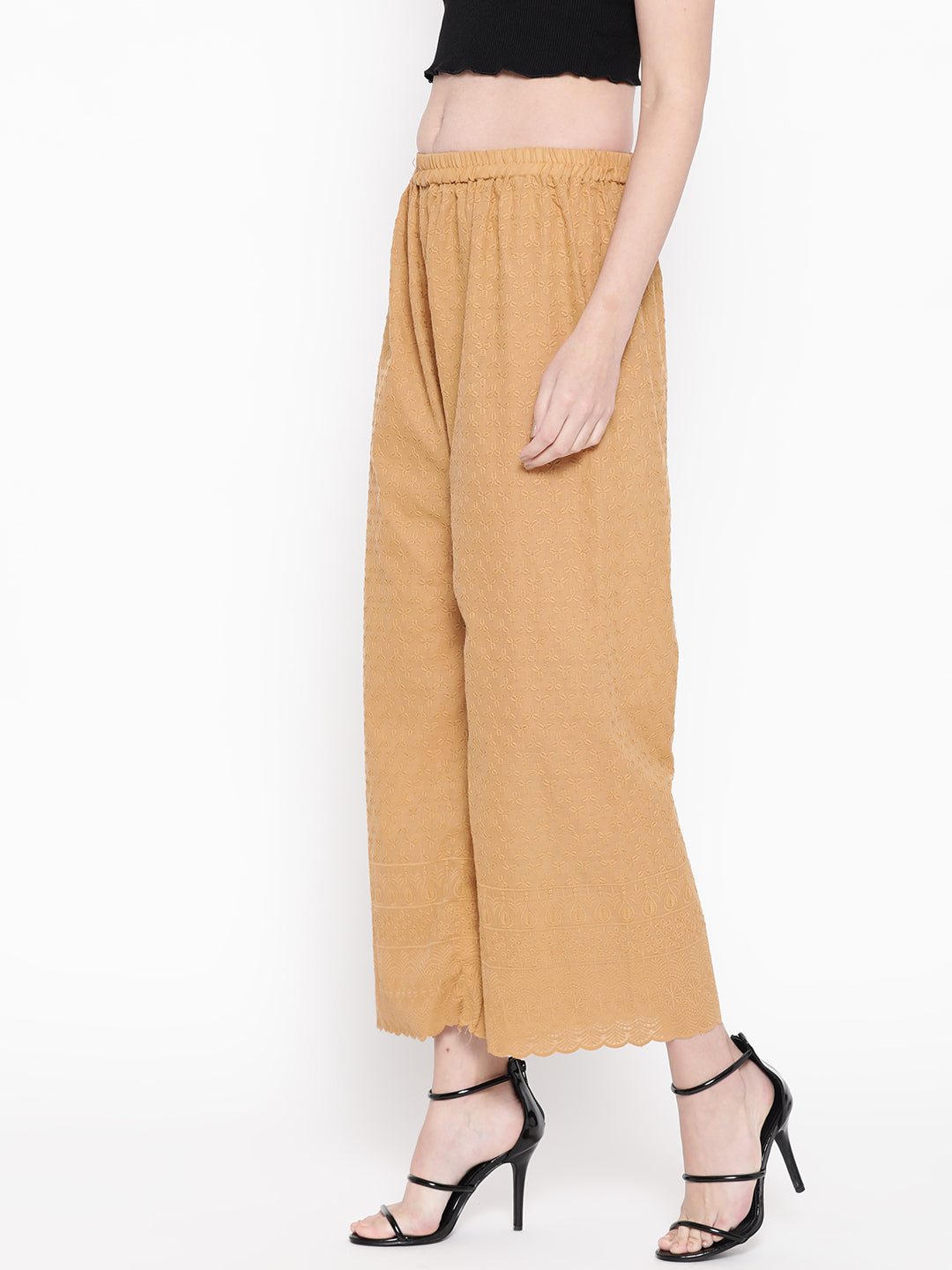 Vastraa Fusion Women's Regular Fit Cotton Chikan Palazzo