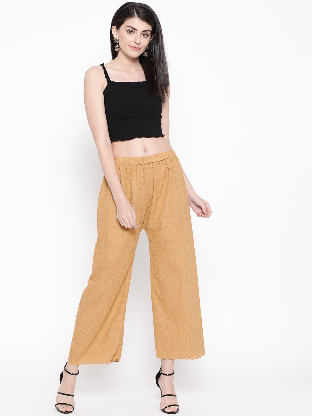 Vastraa Fusion Women's Regular Fit Cotton Chikan Palazzo