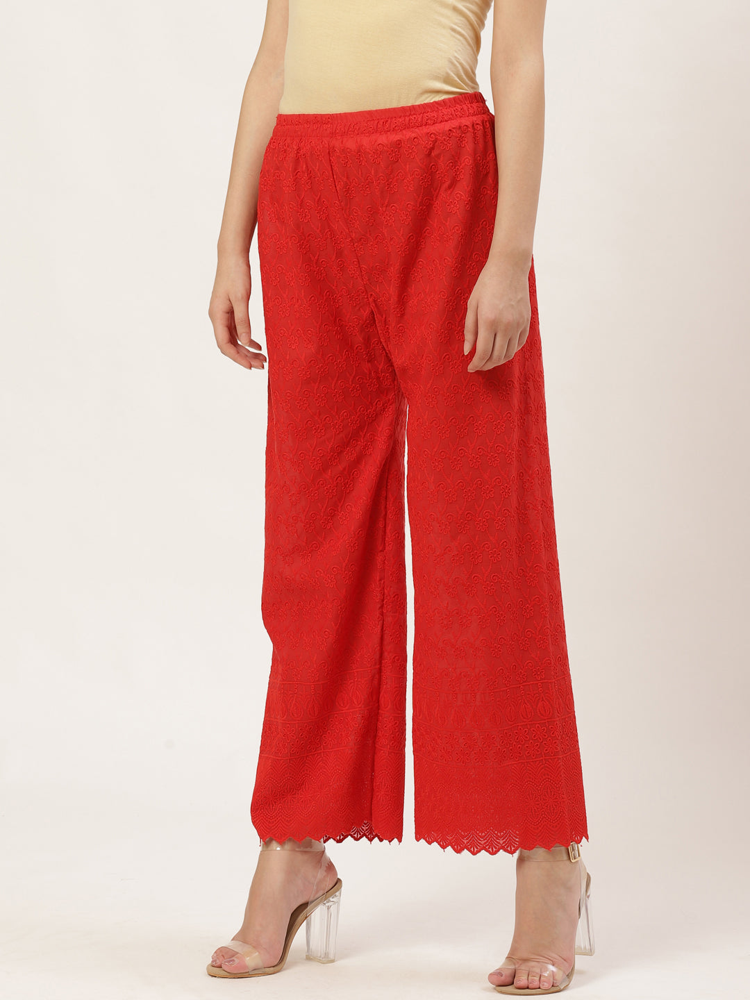 Vastraa Fusion Women's Regular Fit Cotton Chikan Palazzo
