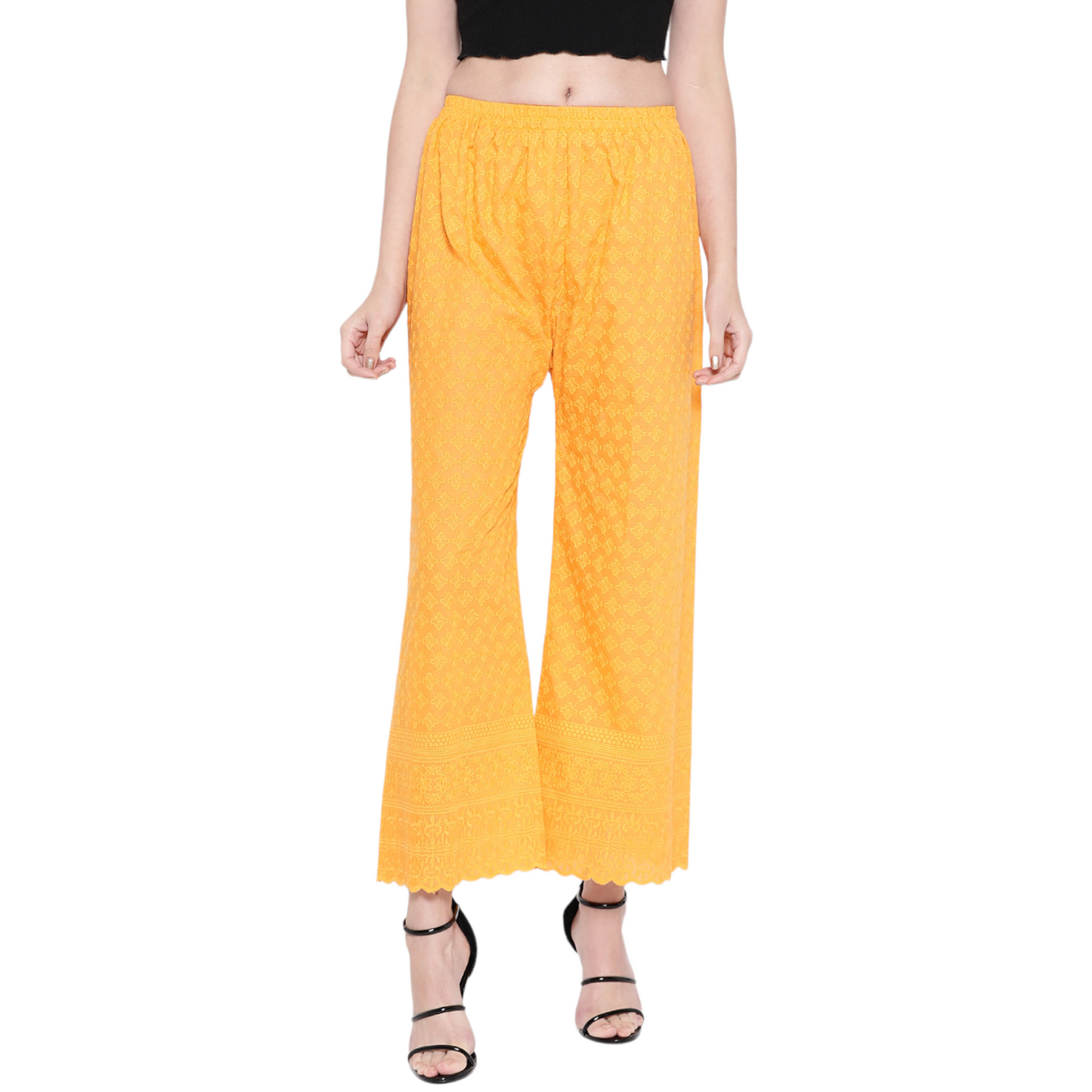 Vastraa Fusion Women's Regular Fit Cotton Chikan Palazzo