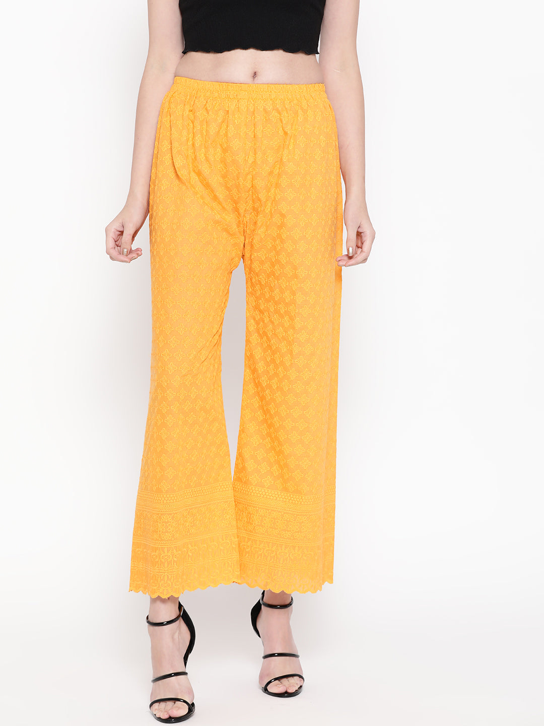 Vastraa Fusion Women's Regular Fit Cotton Chikan Palazzo