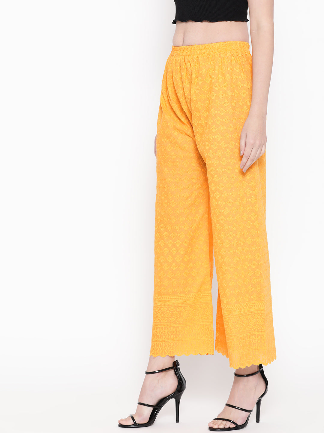 Vastraa Fusion Women's Regular Fit Cotton Chikan Palazzo